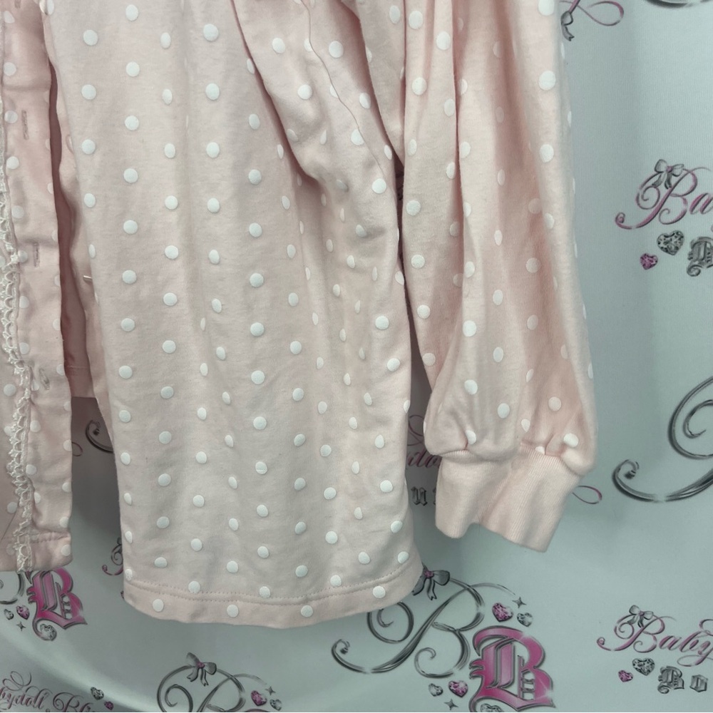 Aria button up long sleeve lace detail baby Light Pink Polka Dot Top - Picture 3 of 9